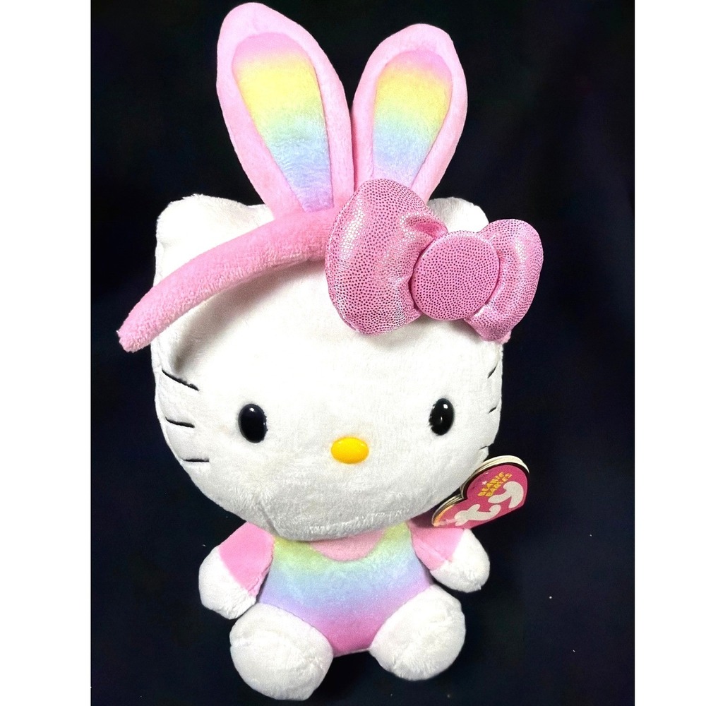 Ty Hello Kitty Bunny Plush Beanie Baby Small Rainbow Pastel Easter Aesthetic